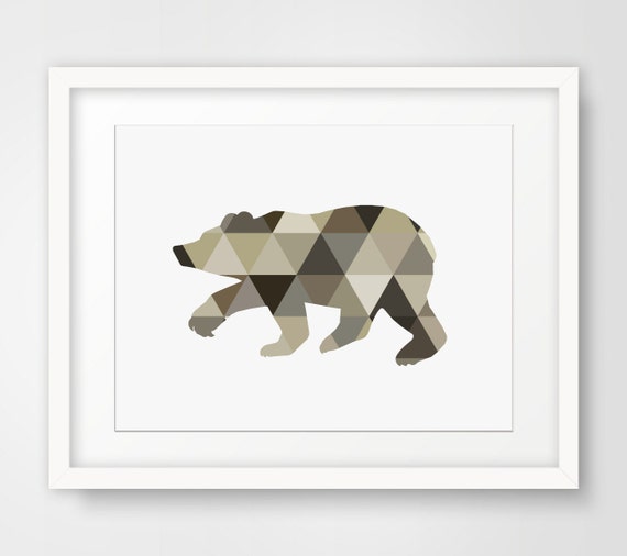 Bear Print Geometric Bear Print Brown Taupe by MelindaWoodDesigns