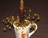 Primitive Centerpiece Rooster Coffee Cup Centerpiece w/ scripture barn pip berries grubby pillar candle Rustic Centerpiece Mothers Day Gift