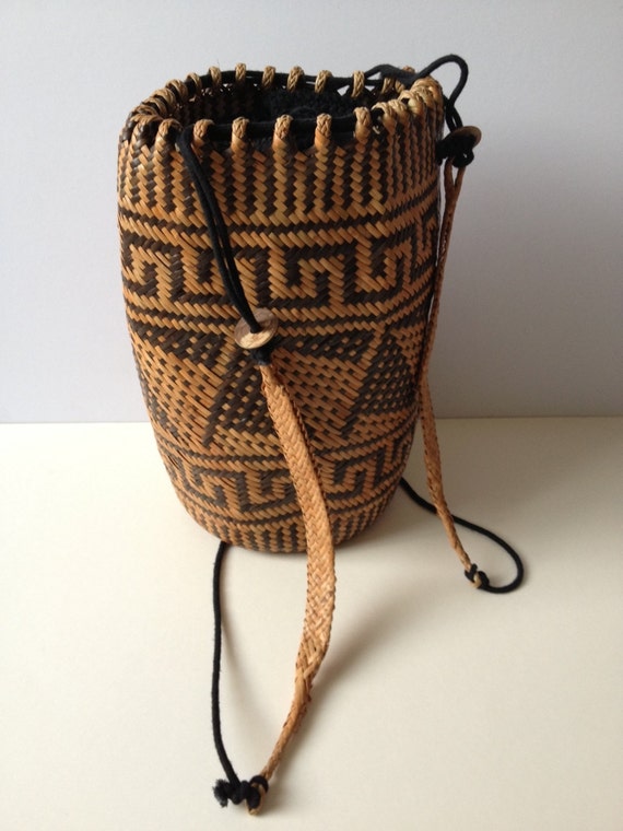 Vintage Straw Backpack/ Vintage Two Toned Wicker Handbag/