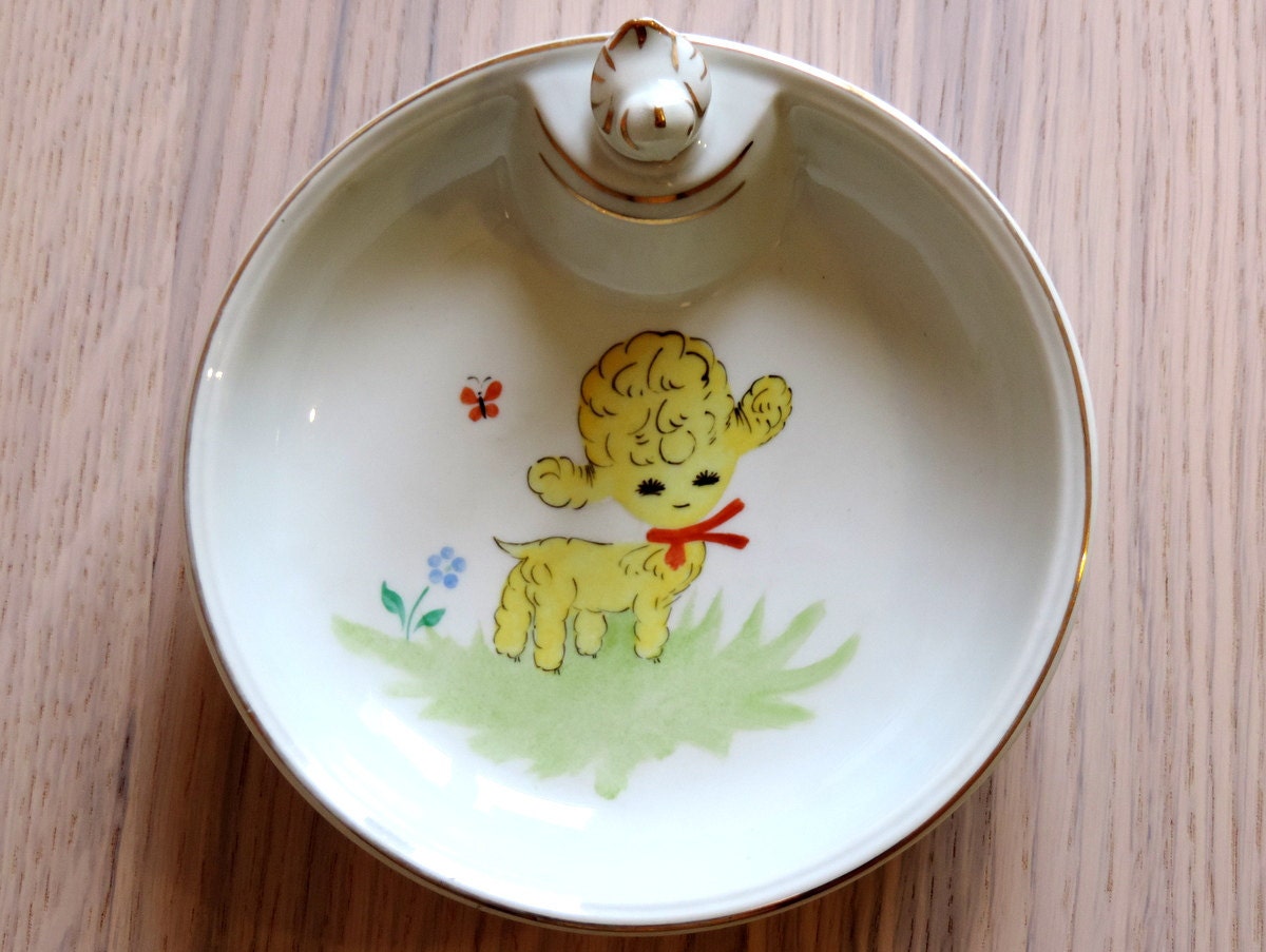 French Vintage Limoges Porcelain Baby Food Warming Dish/ Serving Dish