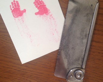 Bloody handprints Halloween card. Horror. Blood. Gore. Blank inside.