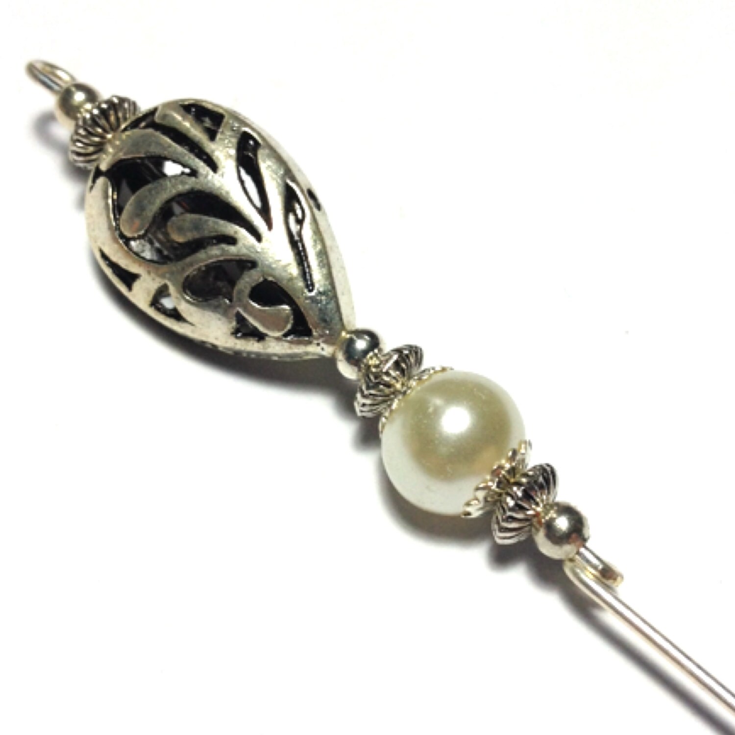 5 Ivory Glass Pearl Hat Pin Vintage Tibetan Antique
