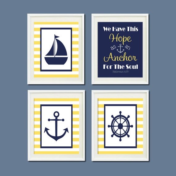 Items similar to Nautical Nursery Decor Wall Art Navy ...