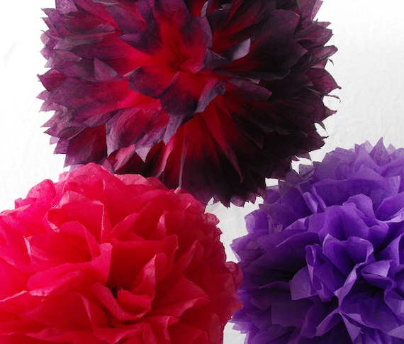 Purple and Boysenberry Poms, Hot Pink and Purple Wedding Decorations, Pink Purple Decorations, Baby Nursery Decor, PInk Purple Shower Decor