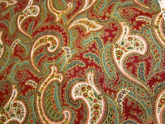 Items similar to Paisley Fabric, Gold, Green, Burgundy Holiday, LBs ...