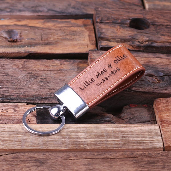 Personalized Leather Engraved Key Chain Key Ring Handsome