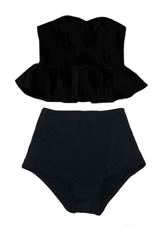 Black Long Top and Black High waisted waist Bottom Bikini Two