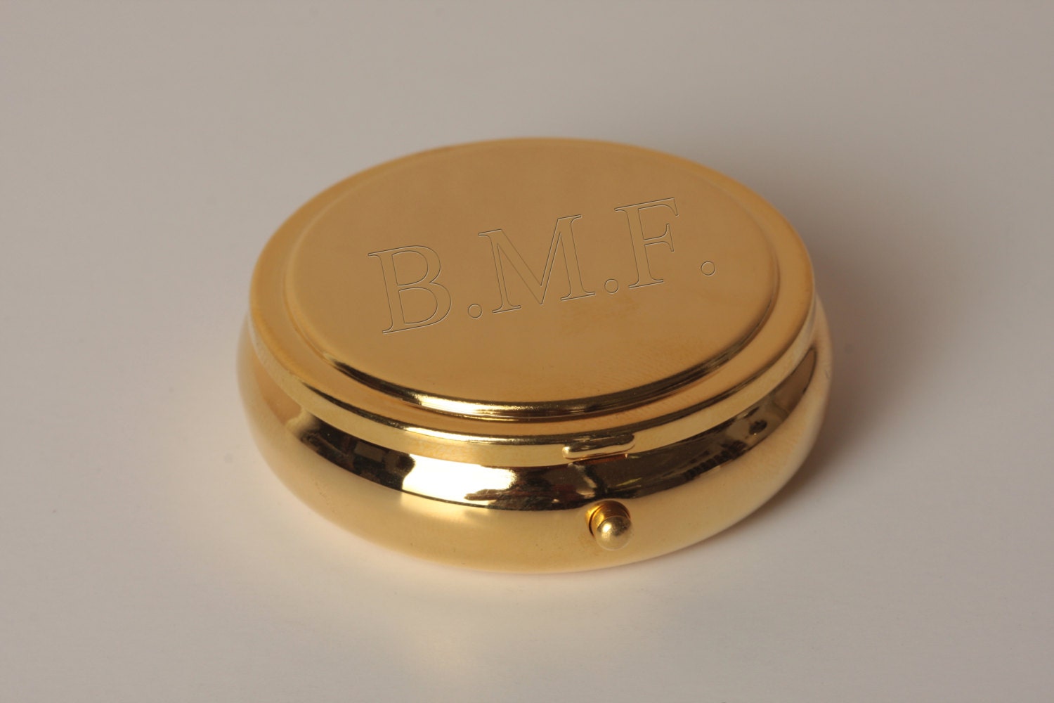 Gold Color Round Pill Box with Mirror and Free Engraving