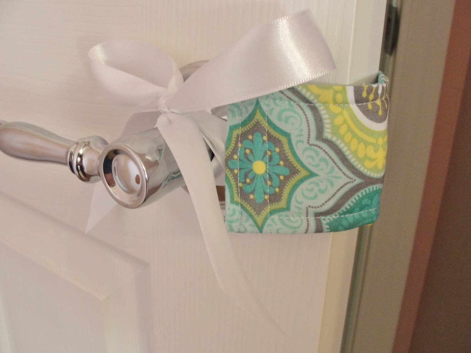 Door Latch Cover REVERSIBLE Yellow/Teal Pattern by 1stofSpring