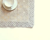 Jacquard Gray LINEN TABLECLOTH  with linen lace Linen  Linen lace Square Eco-friendly
