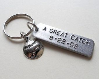 Anniversary Keychain, Baseball Keychain, Couples Keychain Gift, Customized Keychain, Personalized, Husband Wife, Boyfriend Girlfriend, GPS