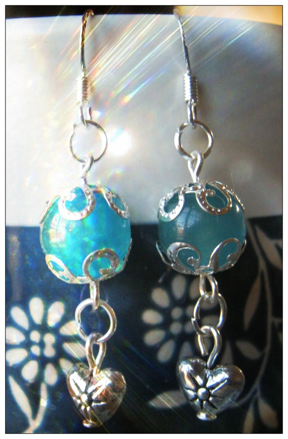 Handmade Silver Earrings with Blue Topaz & Heart