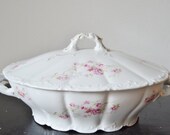 SOUP TUREEN Covered Dish Weimar Germany Rose Pink Floral Pattern Serving Bowl