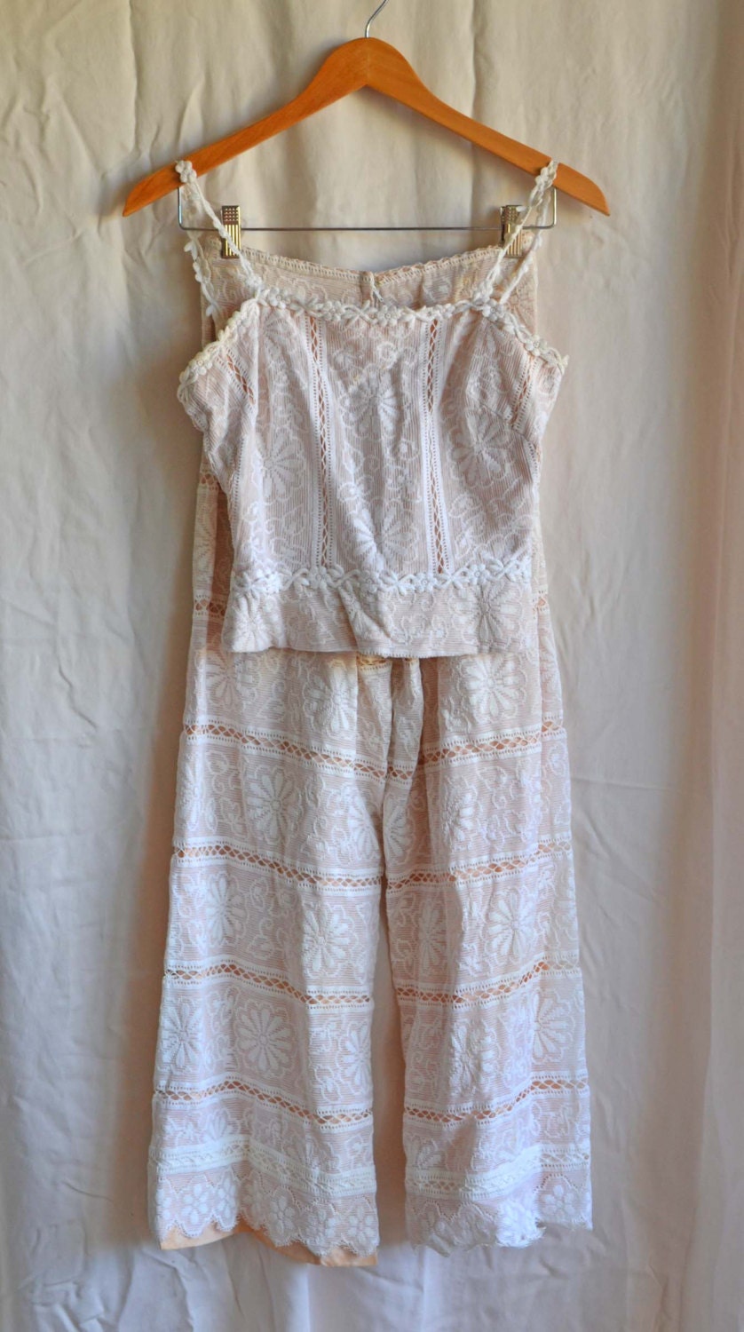 white lace pants suit