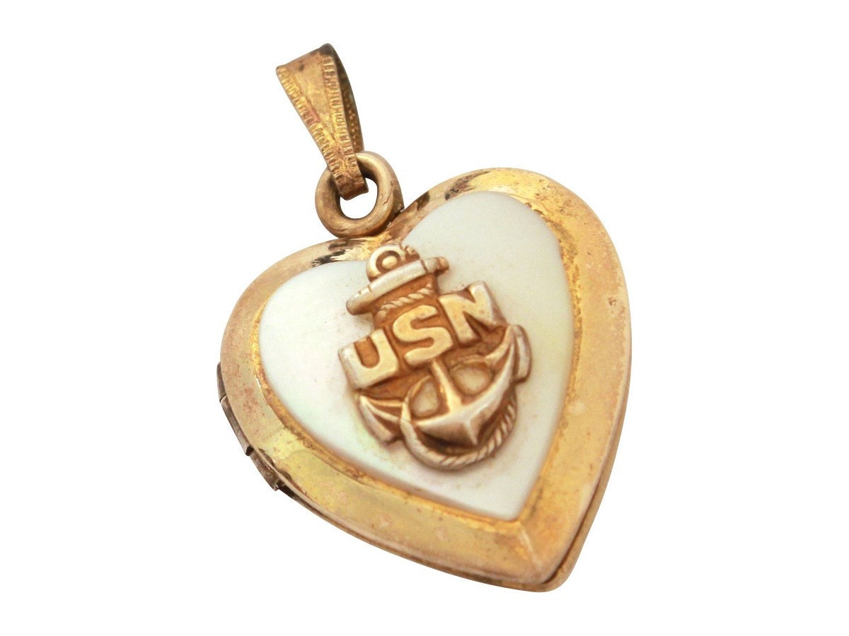 Wwii Sterling Gold Filled Heart Locket Usn Sweetheart Navy 5944