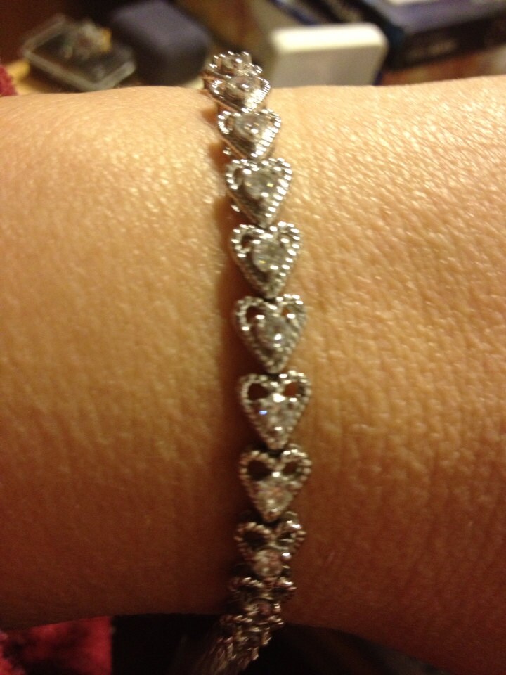 CZ Tennis Bracelet Hearts Sterling Silver 925 New Vintage