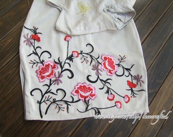 Black Red Purple Rose Flower Vine Applique Patch- Iron on Applique