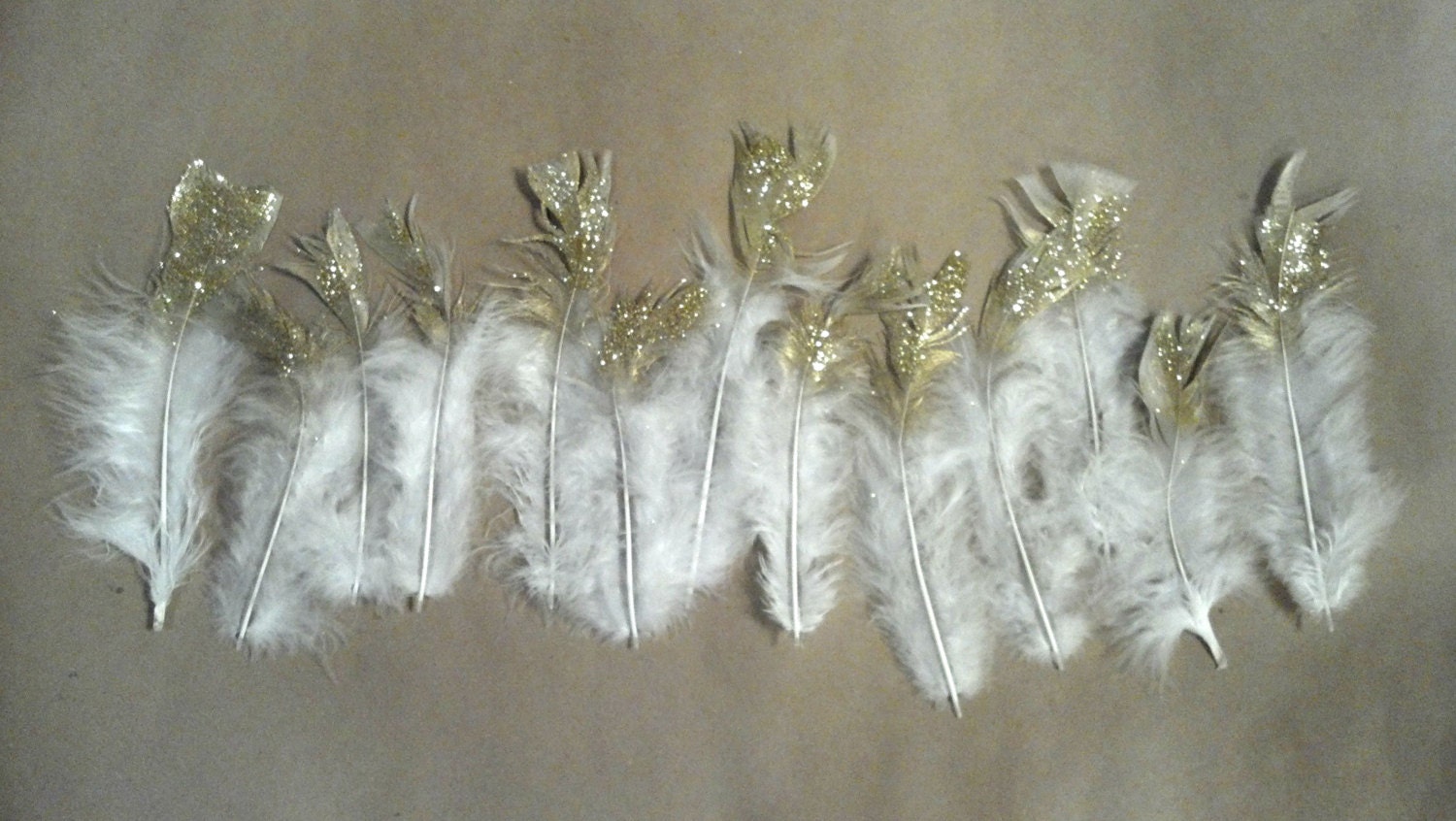 Rustic Gold Dipped Glitter Feathers Banner by TheLovelyGlassJar
