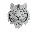 White Tiger Head with Black Stripes- Resin Faux Taxidermy- Wall Mount- Wall Decor- Faux Animal Heads