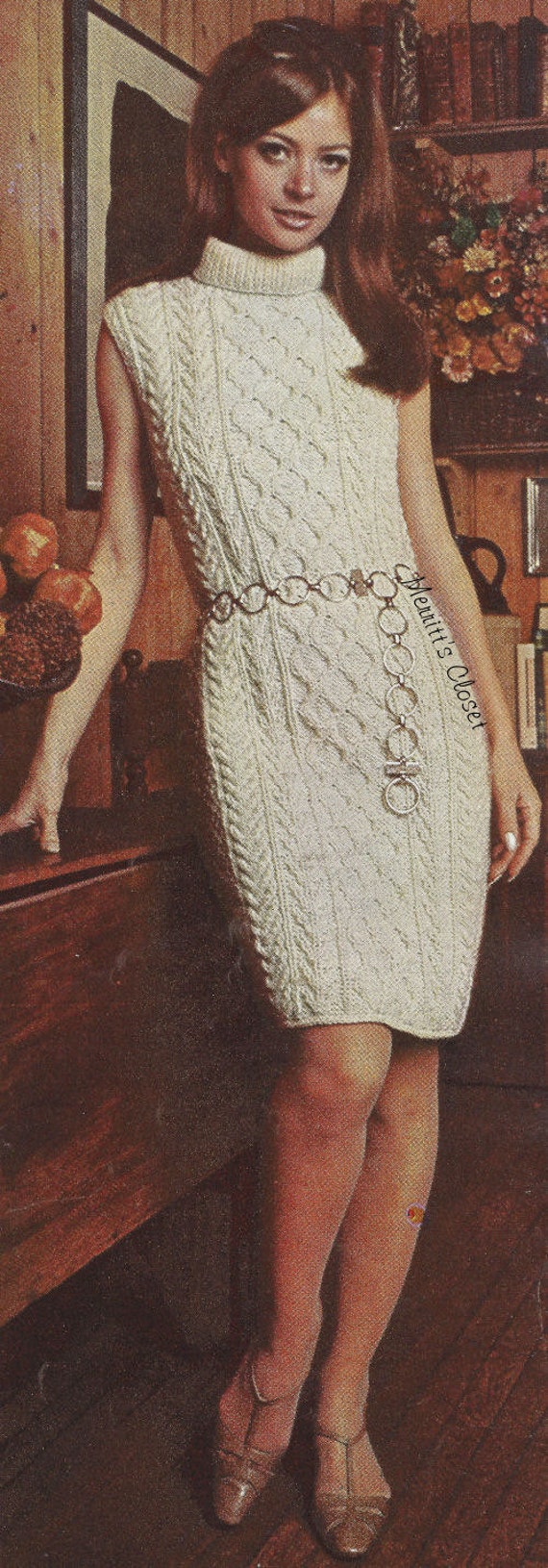 Aran Knit Dress Size 10 18 Vintage Knitting Pattern