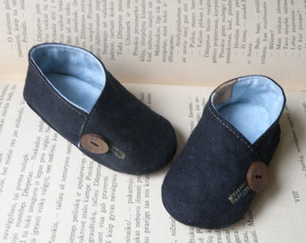 navy baby boy shoes/ linen boy slippers/ marine baby by 7miles