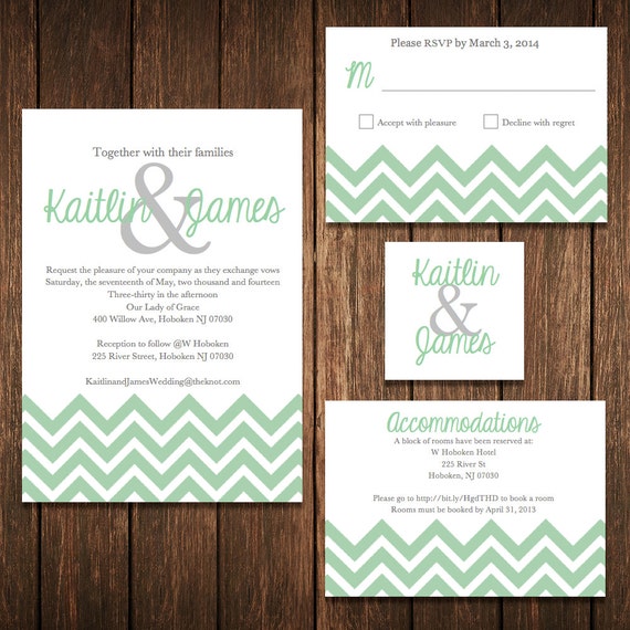 Diy Chevron Wedding Invitation Template Set By Baumanndesigns Mint Green Wedding Invitation Template