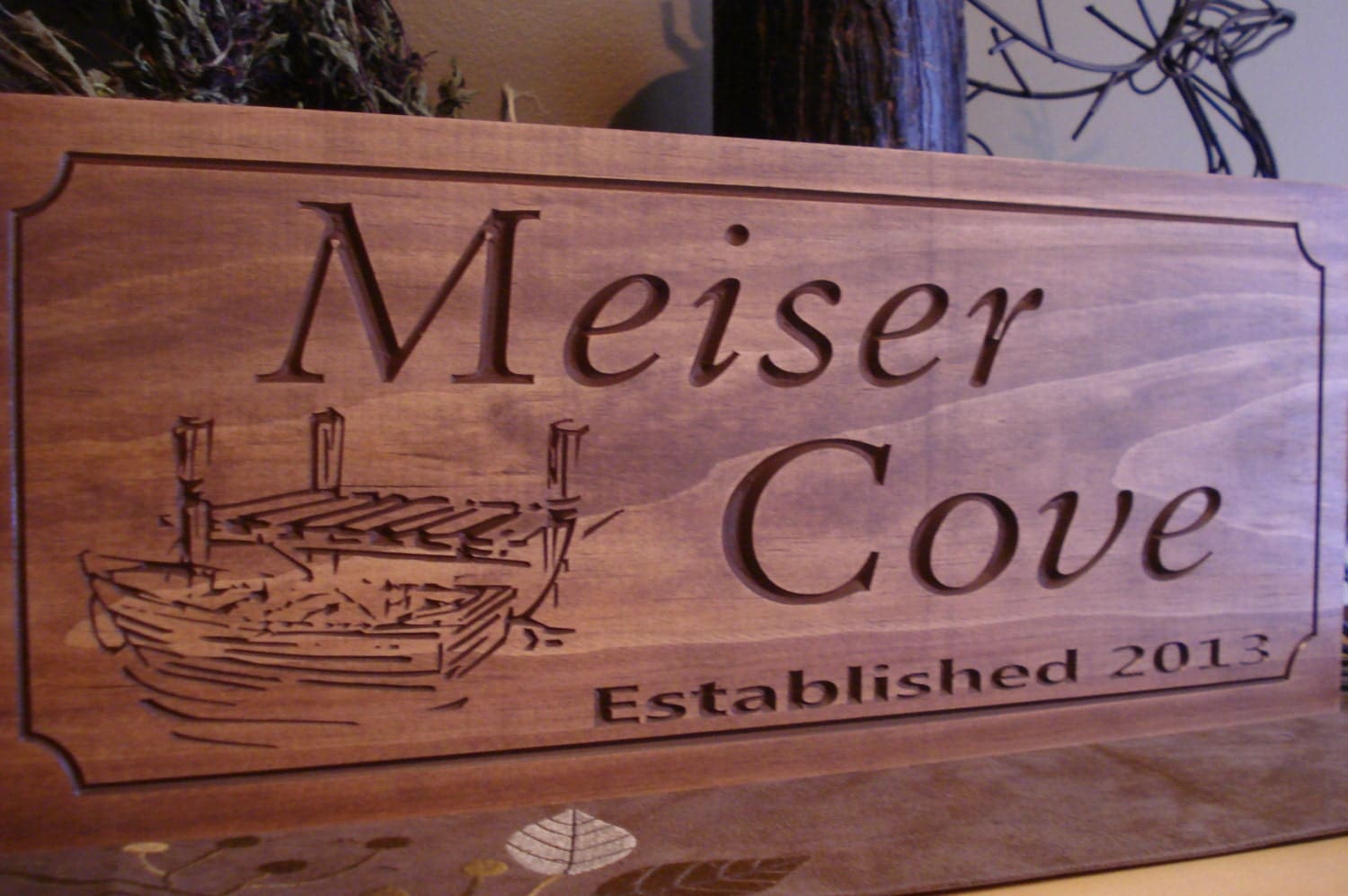 Marina Signs Lake house Personalized Boat Dock Wooden Carved