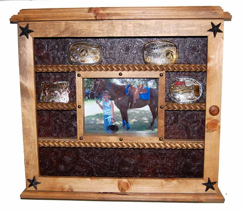 Rustic Glass Door Western Buckle Display Holds 14 Trophy