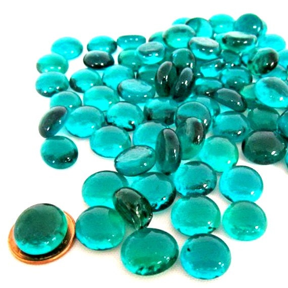 75 Mini Teal Glass Gems Glass Pebbles Blue by YourGlassSupply