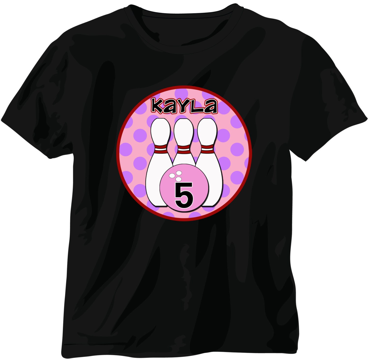 personalized girls tshirt for Bowling party pink polka dot