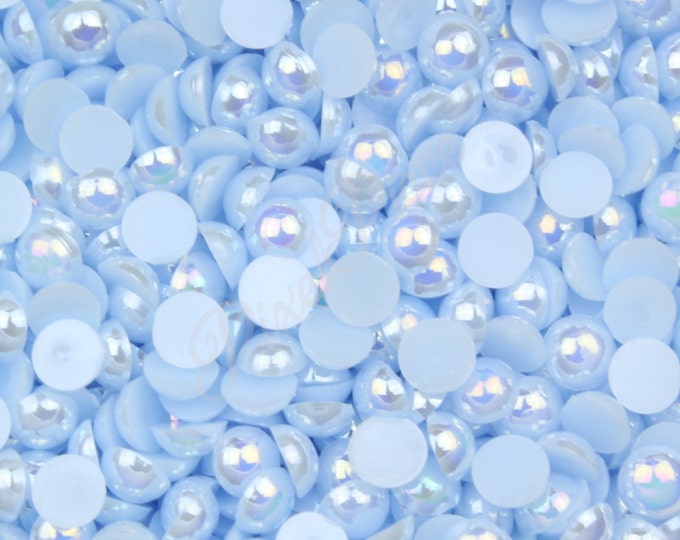 AB Blue Half Pearl Gems Flat Back Face Art Nail Art Scrapbook Phone Decoration Cabochon 2mm 3mm 4mm 5mm 6mm 8MM