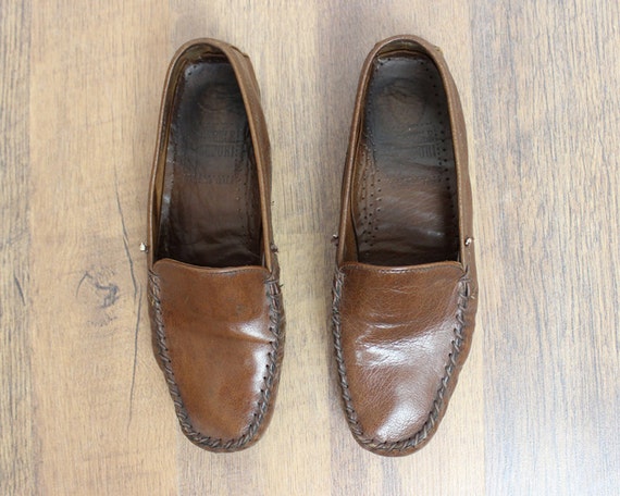 vintage leather moccasins/ brown women loafers/ Italian women