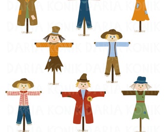Scarecrows Clip Art Set-autumn clipart, fall clipart, harvest time clipart, various scarecrows, eps, png, jpeg, instant download