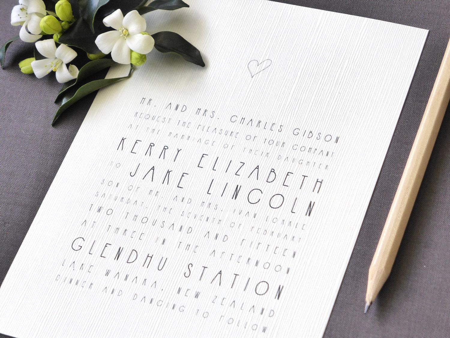 Simple heart wedding invitations