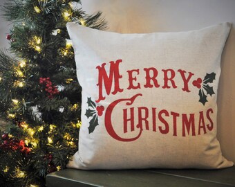 Christmas pillow cover, Merry Christmas Pillow, Christmas decor, Vintage Christmas
