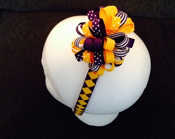 LSU or VIKINGS Purple and Yellow Gold Grosgrain Ribbon Loopy Puff Hairbow