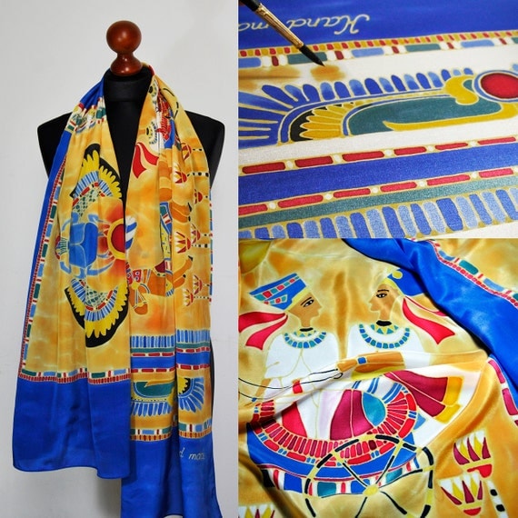 FREE SHIPPING Handpainted silk scarf Ancient Egypt by AdeoCulte