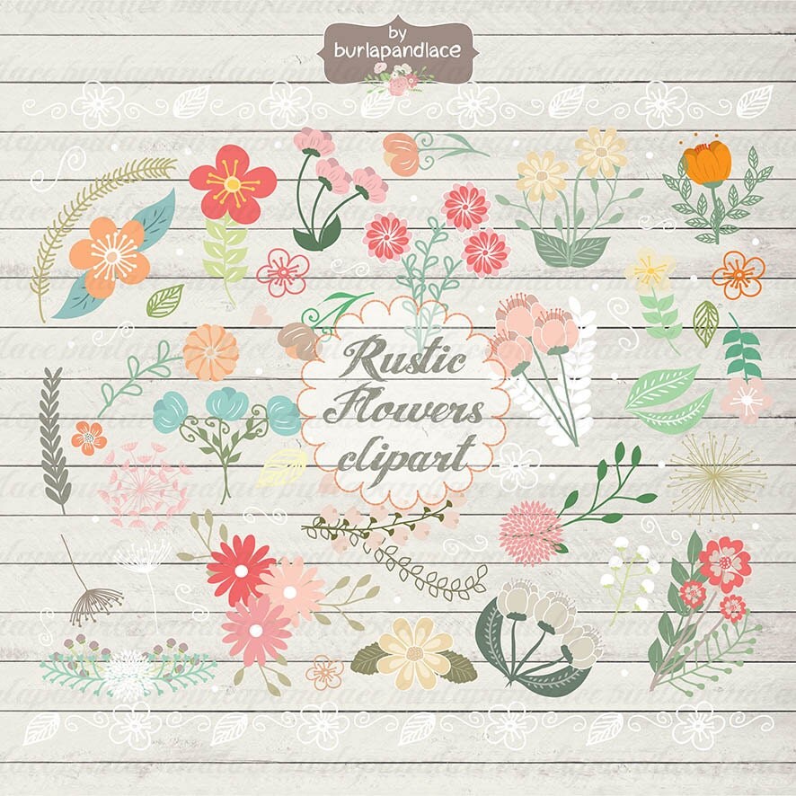Rustic Wedding Floral Clip Art Hand Illustrated Digital Rustic Wedding Floral Clip Art Hand Illustrated Digital