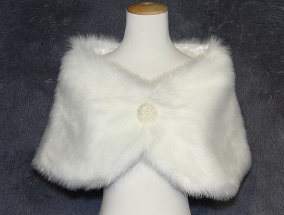 New Ivory White Faux Fur Shawl Bridal Wrap Scarf Shawl Wool