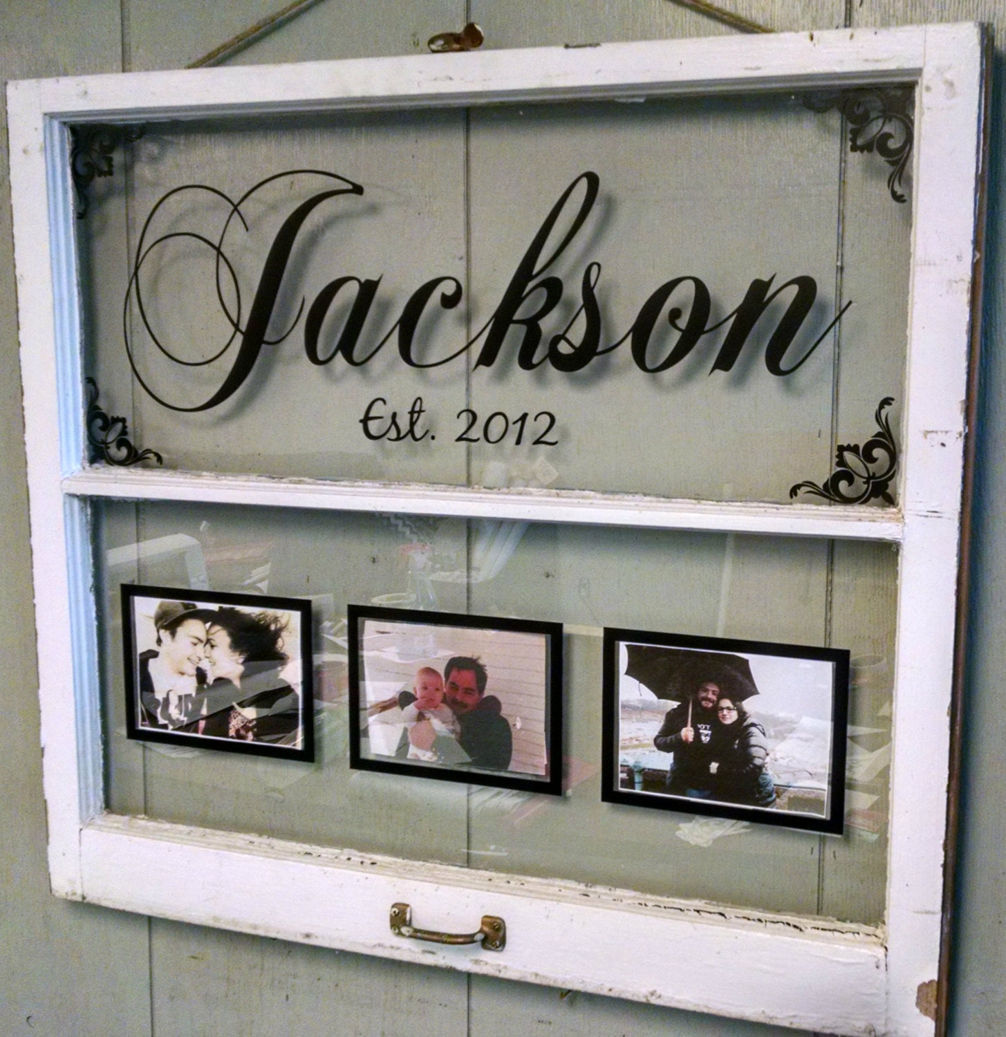 Vintage Window Two Pane Family Name Personalized Picture