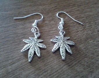 Handmade Tibetan Silver Cannabis Leaf Drop Earrings – New With Tags