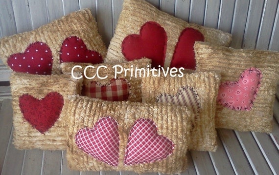 Valentine Chenille Heart Pillow Bowl Filler Tucks - Valentine Bowl Filler - Primitive Heart Pillows - Chenille Heart Bowl Filler