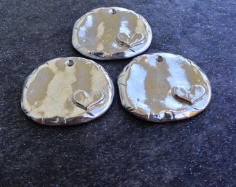 Pewter Stamping Blanks Hand Stamped Jewelry Supplies -- 39mm Organic Round w/ Mini Heart -- Handmade Metal Stamping Blank -- (M124D)