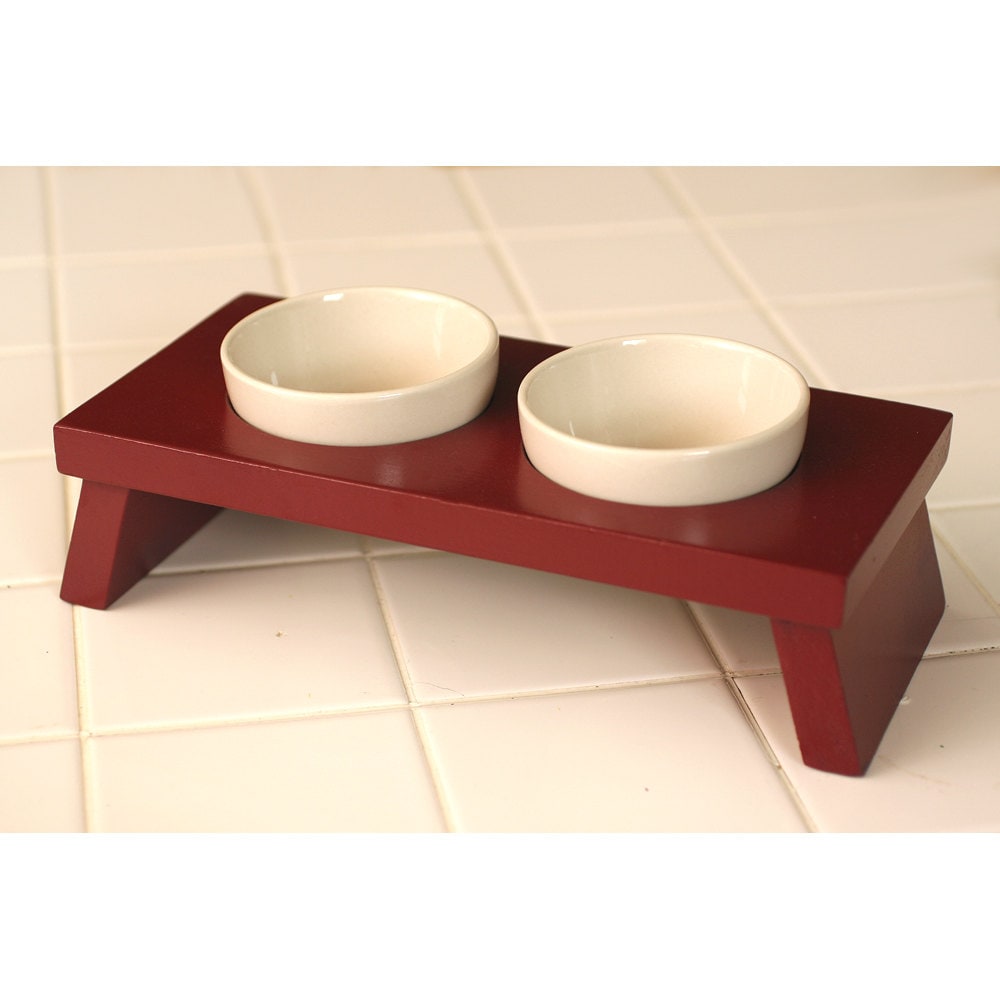 Small dog or cat food and water dish bowl elevated designer