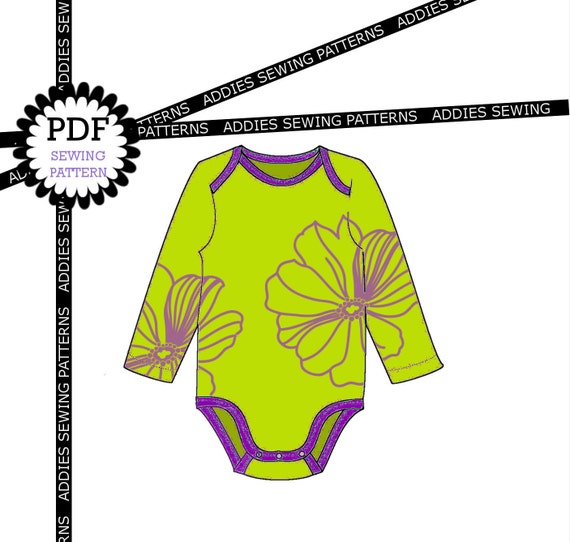 Baby Onesie Sewing Pattern 5 sizes Long and Short Sleeve