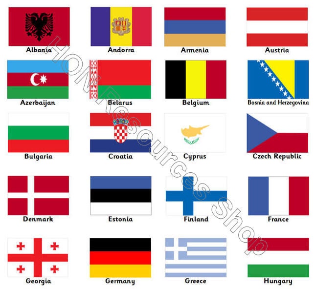 Flags of Europe 52 Printable Flash Cards by HONResourcesShop