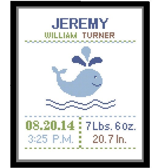 1 Cross Stitch custom Pattern Baby Boy by ZindagiDesigns on Etsy Cross stitch baby patterns birth boy pattern announcements nautical whale custom announcement record counted personalised nursery embroidery both multi single