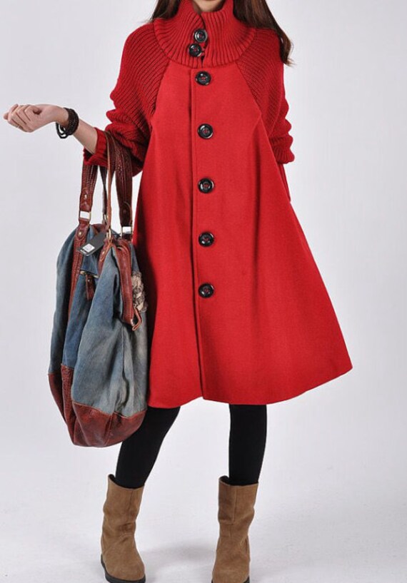 Red Wool coat woolen dress Wool Jacket Parkas by Largeclothing
