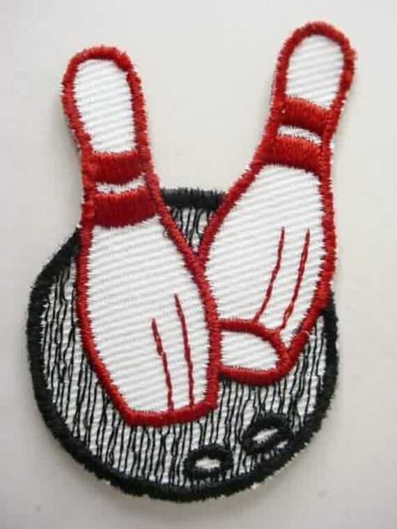 jacket or shirt patch. BOWLING BALL and PINS. figural