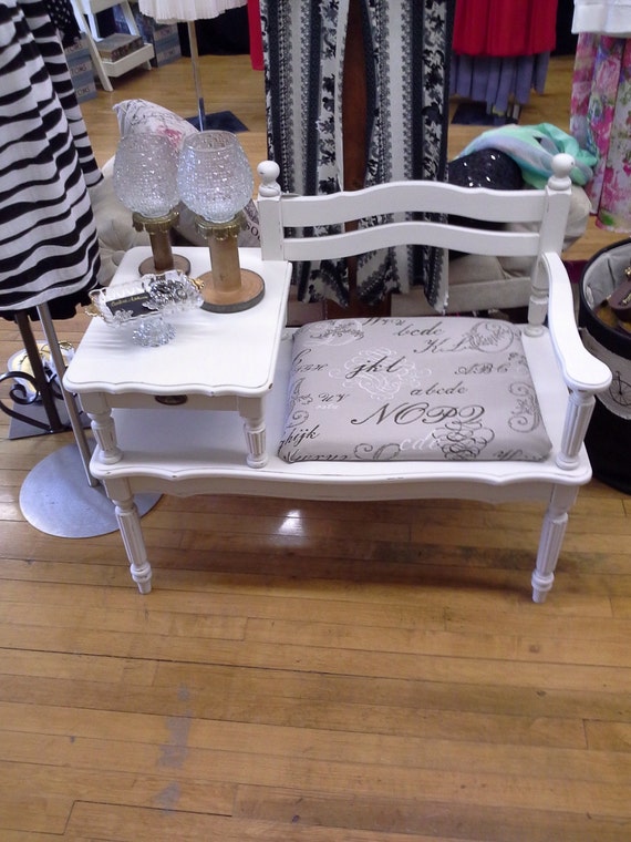 Vintage cream colored solid wood gossip bench